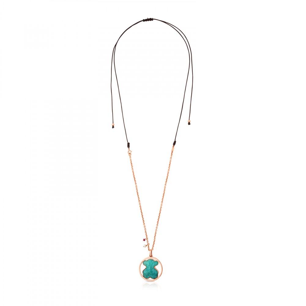 Tous Rose Vermeil Silver Camille Necklace with Amazonite, Ruby and Pearl 712164650