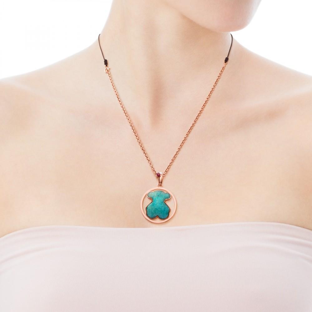Tous Rose Vermeil Silver Camille Necklace with Amazonite, Ruby and Pearl 712164650