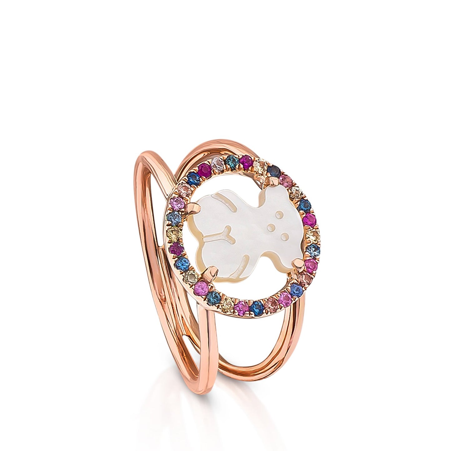 Tous Rose Vermeil Silver Camille Ring with Mother-of-Pearl and multicolored Sapphire 712165521