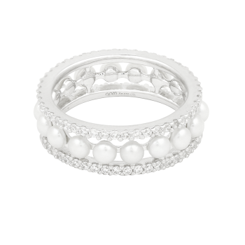 Double Paved Hoop Ring With Pearls - Silver  A19868XPL