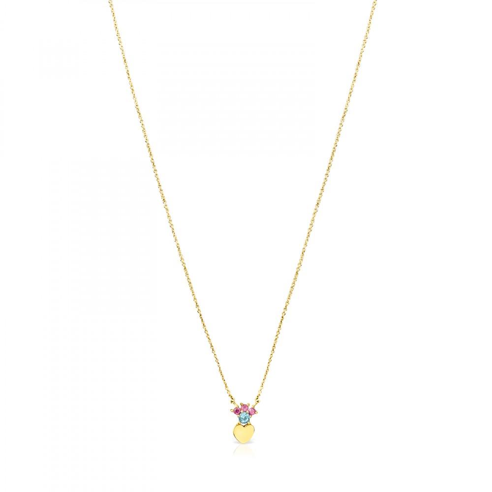 Tous Gold Real Sisy heart Necklace with Gemstones 812452050