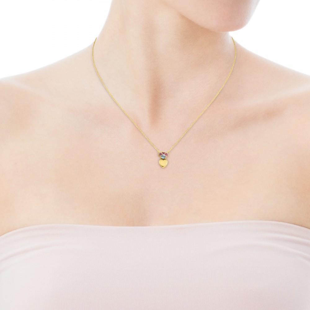 Tous Gold Real Sisy heart Necklace with Gemstones 812452050