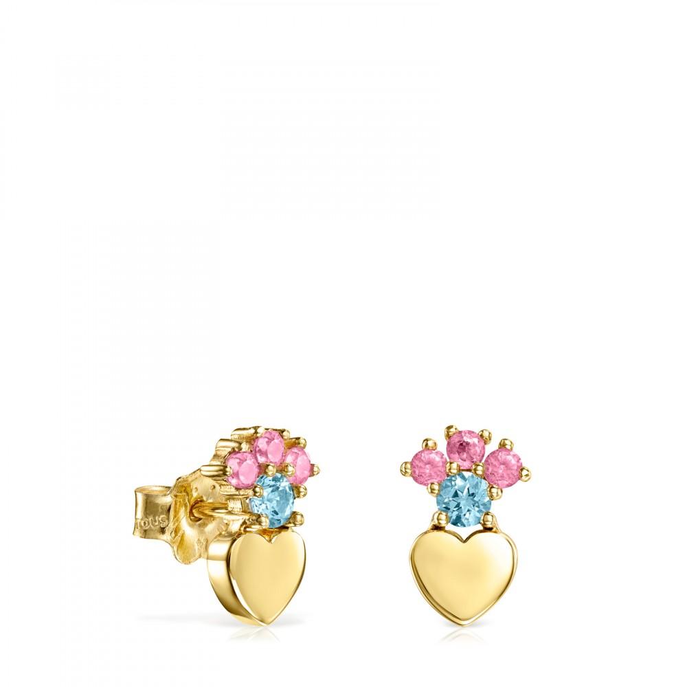 Tous Gold Real Sisy heart Earrings with Gemstones 812453030