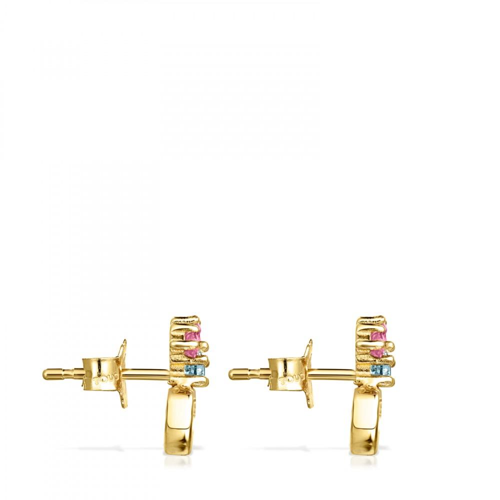 Tous Gold Real Sisy heart Earrings with Gemstones 812453030