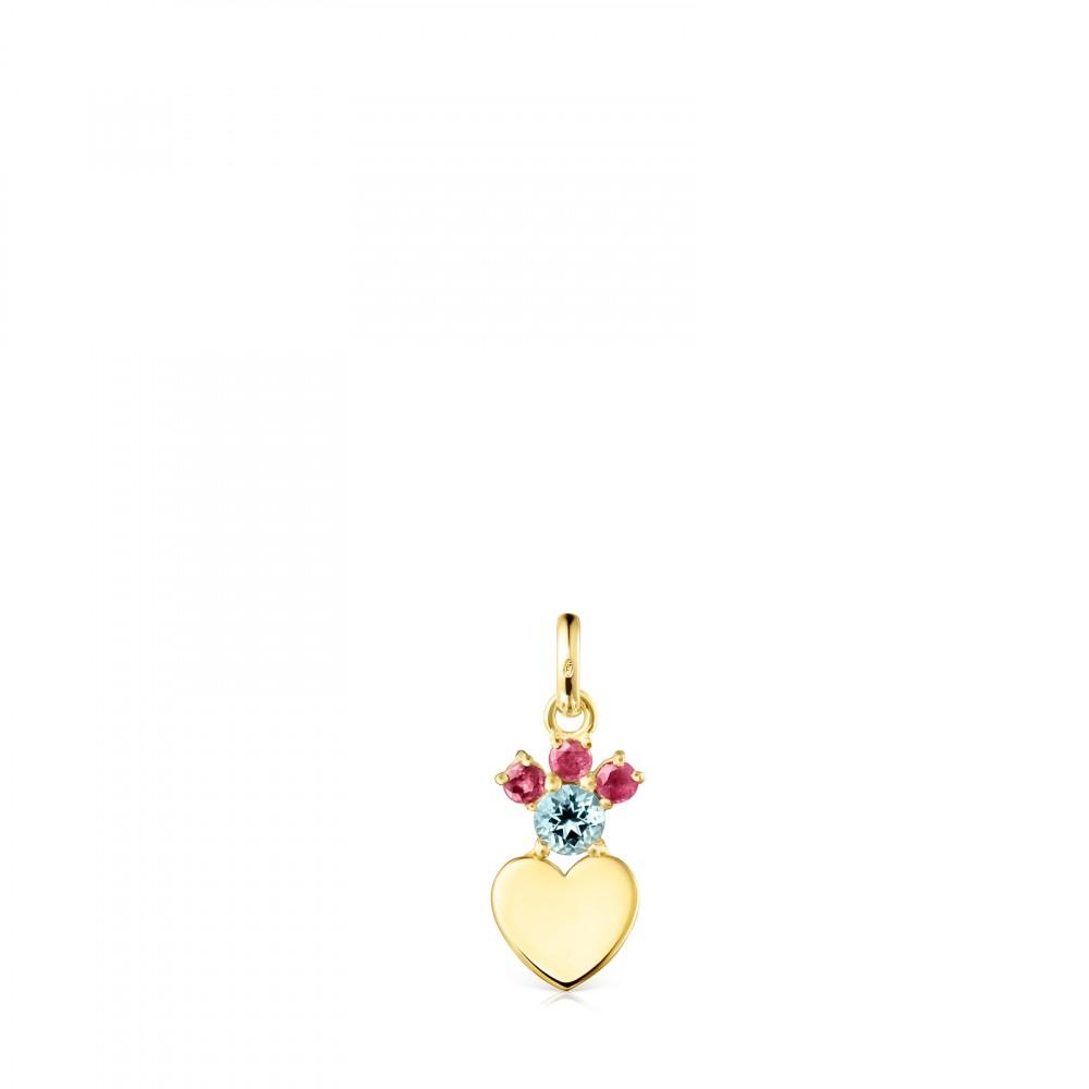 Tous Gold Real Sisy heart Pendant with Gemstones 812454020