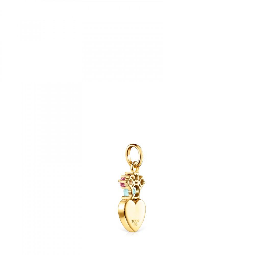 Tous Gold Real Sisy heart Pendant with Gemstones 812454020