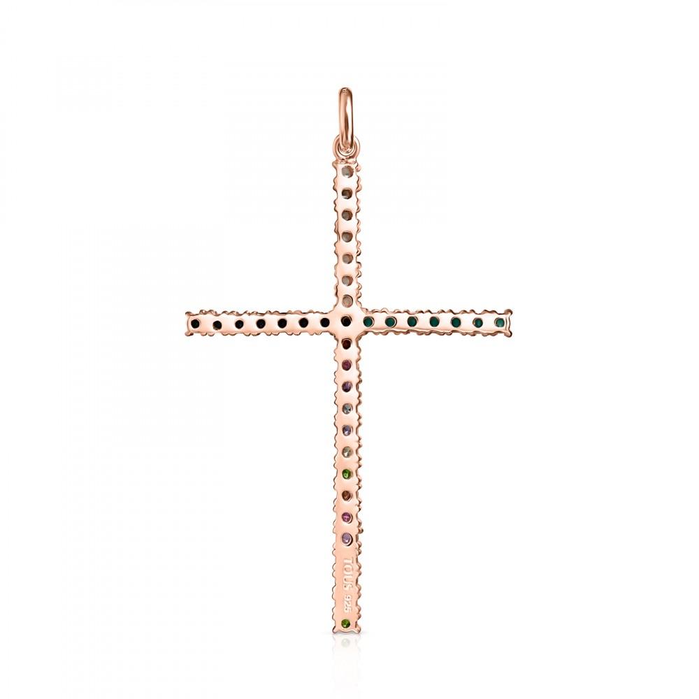 Tous Rose Gold Vermeil Straight cross Pendant with Gemstones 912724510