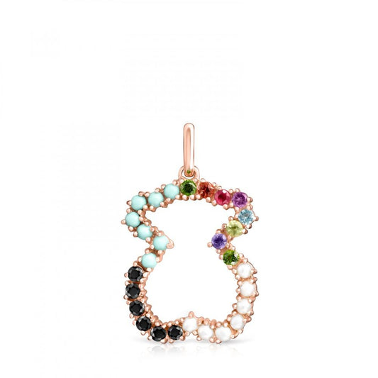 Tous Rose Gold Vermeil Straight bear Pendant with Gemstones 912724520