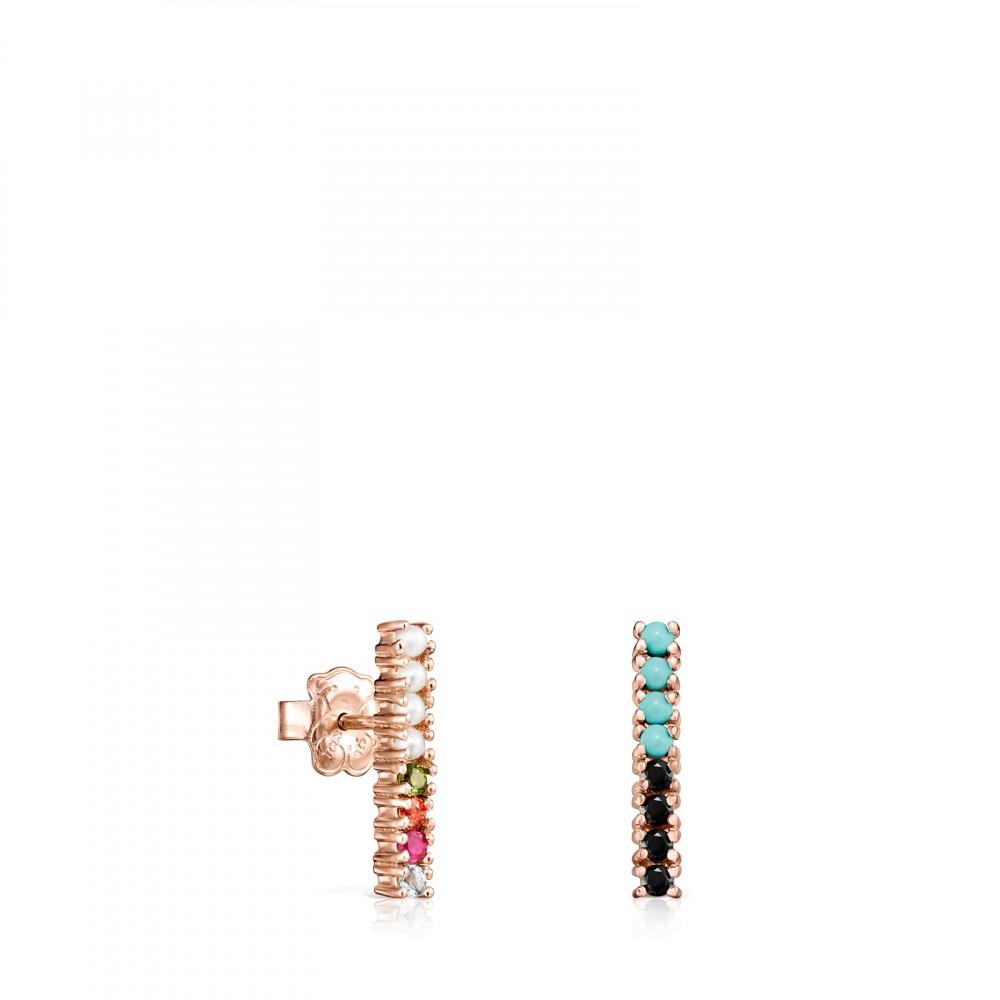 Tous Rose Gold Vermeil Straight bar Earrings with Gemstones 912726520