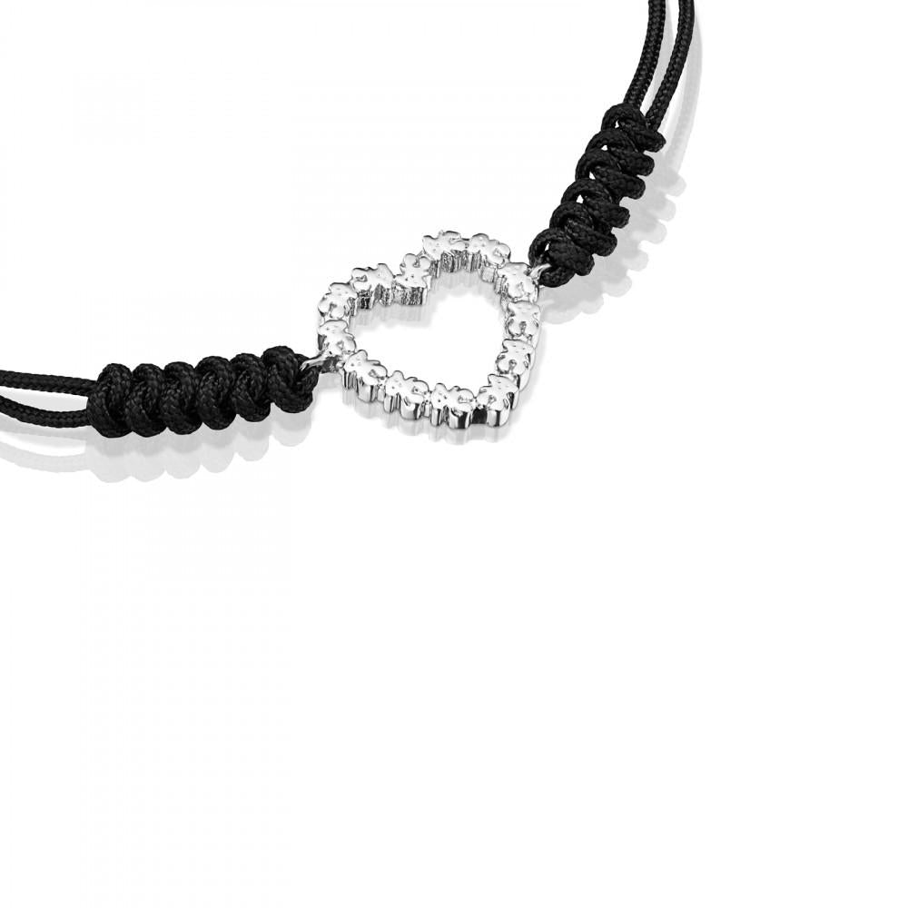 Tous Silver San Valentín heart Bracelet with black Cord 915301540