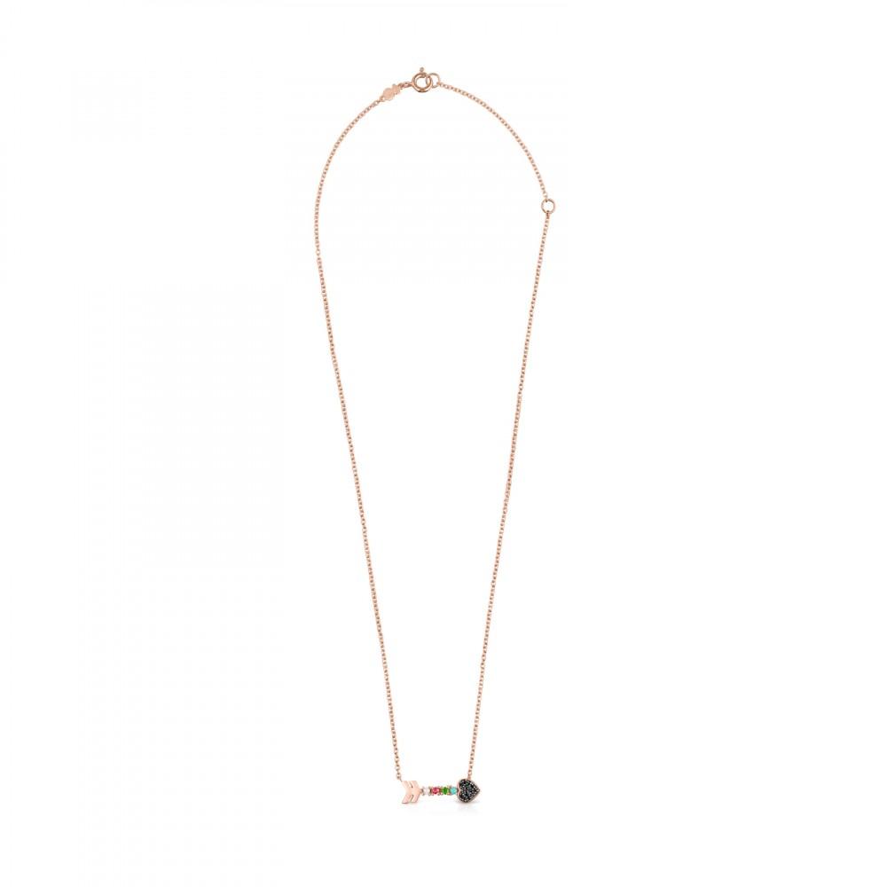Tous Rose Gold Vermeil San Valentín arrow Necklace with Gemstones 915302500