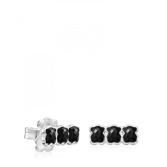 Tous Mini Onix - Color Earrings in Silver with three Onyx bears 918453570