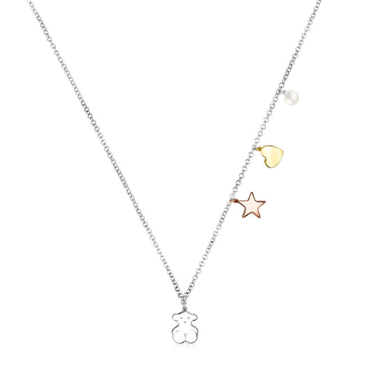 Tous Silver Sweet Dolls Necklace with Gold Vermeil, rose Gold Vermeil and Pearl 818022550