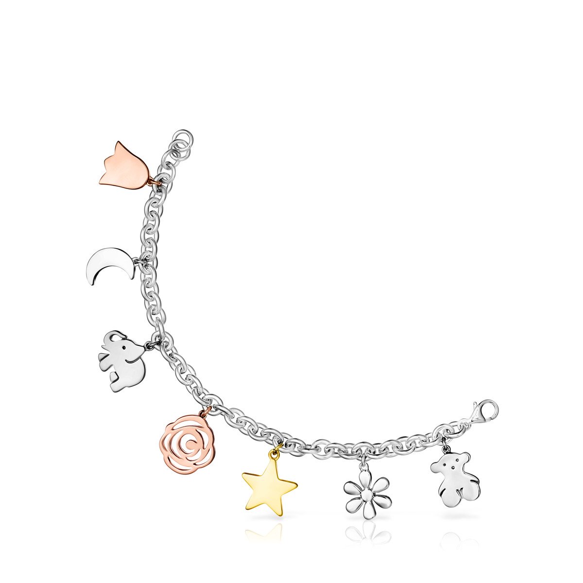 Tous Silver Sweet Dolls Bracelet with Gold Vermeil, rose Gold Vermeil and Dark Silver 818021530