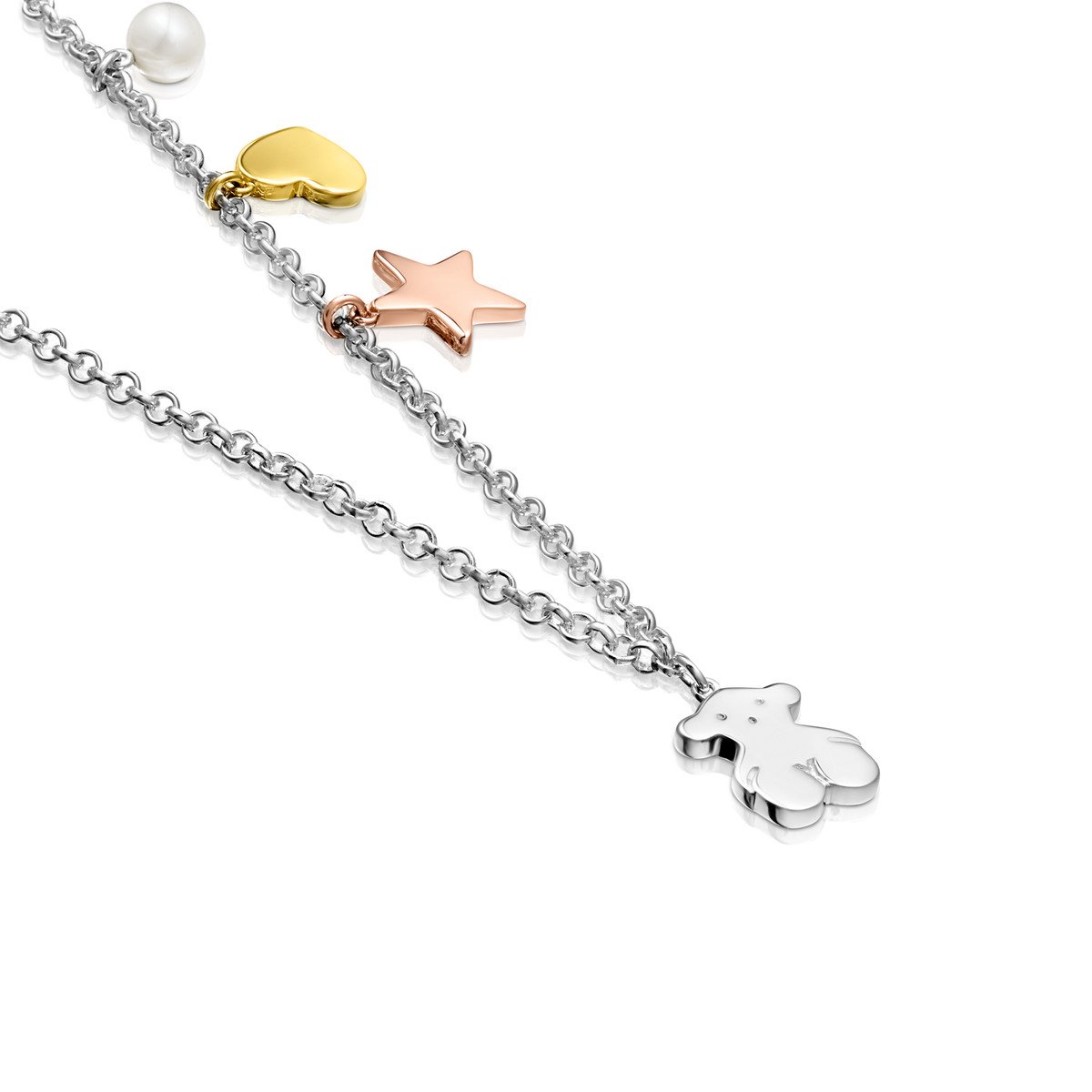 Tous Silver Sweet Dolls Necklace with Gold Vermeil, rose Gold Vermeil and Pearl 818022550