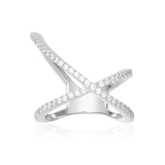 APM Paved X-Shape Ring - Silver A17031OX