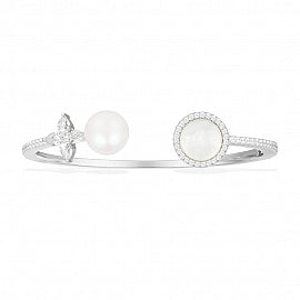 APM White Nacre And Pearl Open Cuff - Silver AB3402M