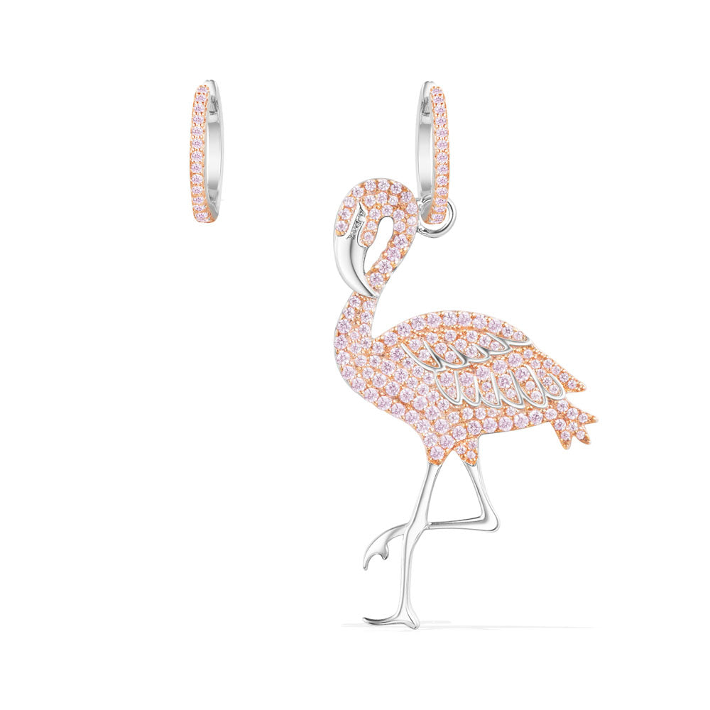 APM Silver Pink Flamingo Asymmetric Earrings AE10582ORW