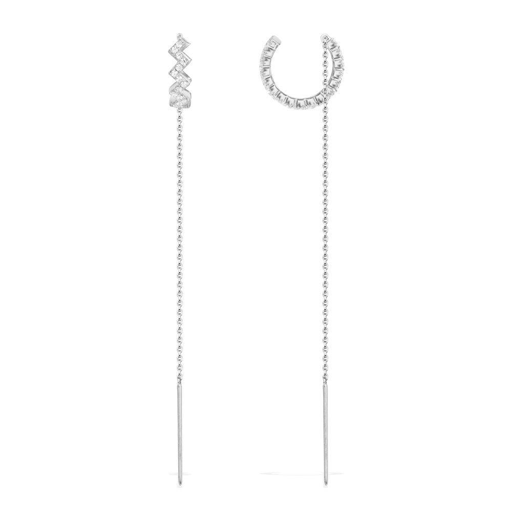 APM Silver Up and Down Earrings with Dropping Chains AE9989OX
