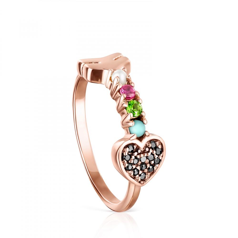 Tous Rose Gold Vermeil San Valentín arrow Ring with Gemstones 915305510