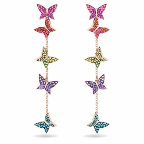 Lilia drop earrings Butterfly, Long, Multicoloured, Rose gold-tone plated 5636425