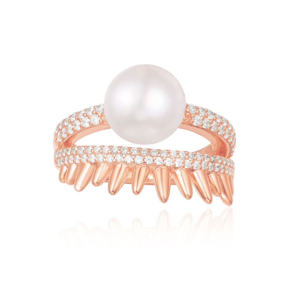 APM Pink Silver 'Spike' Ring With Pearl R17108XPL