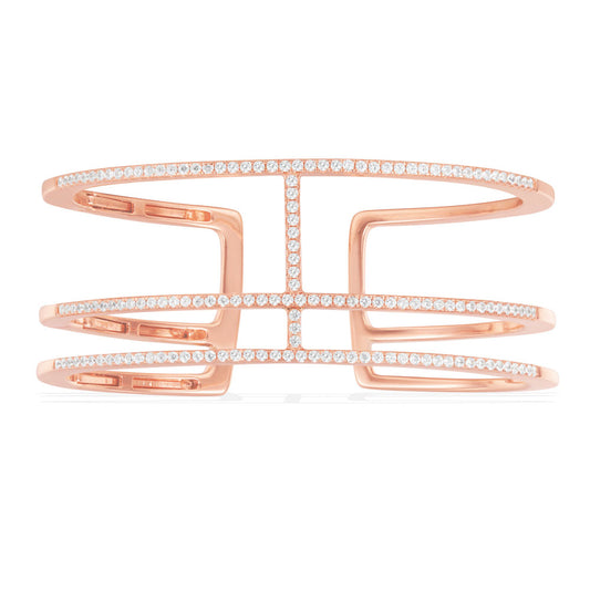 APM Triple Line Paved Open Cuff - Pink Silver RB3488OX