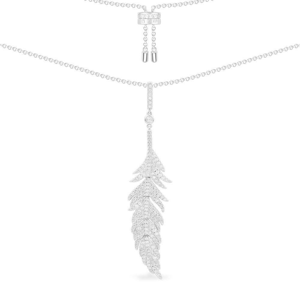 Adjustable Feather Necklace - Silver AC5787OX