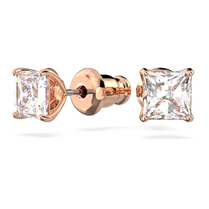 Swarovski Attract stud Earrings Square cut crystal, White, Rose-gold tone plated 5509935