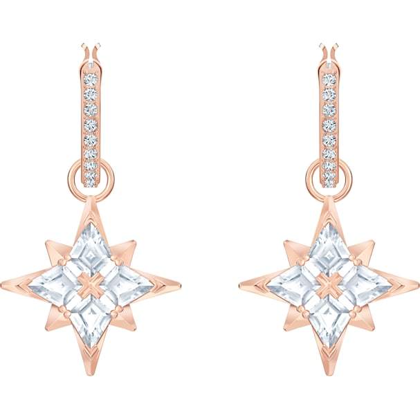 Swarovski Symbolic Star Hoop Pierced Earrings, White, Rose-gold Tone Plated 5494337