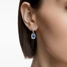 Millenia drop earrings Octagon cut, Blue, Rhodium plated 5619500
