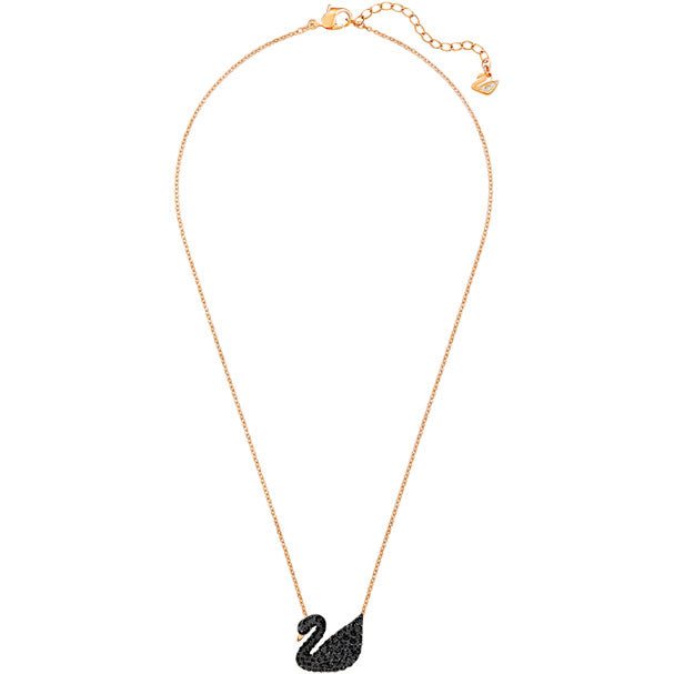 Swarovski Iconic Swan Pendant, Black, Rose Gold Plating 5204134