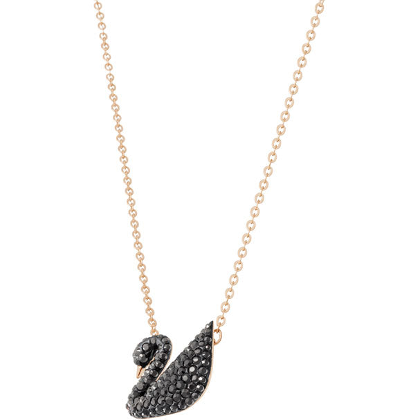 Swarovski Iconic Swan Pendant, Black, Rose Gold Plating 5204134