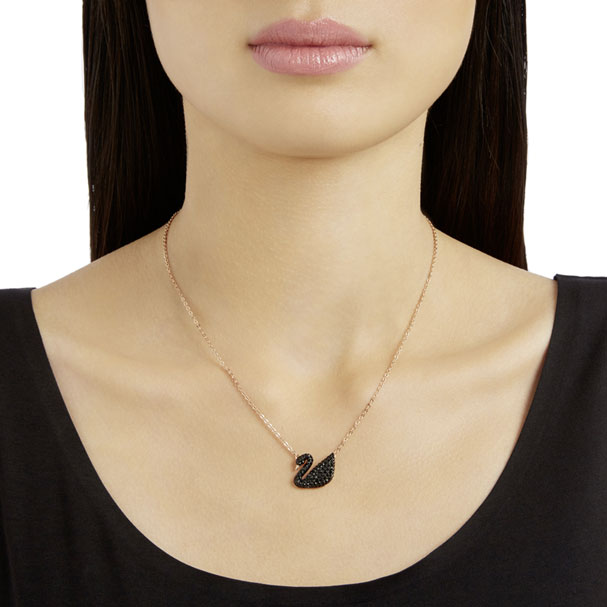 Swarovski Iconic Swan Pendant, Black, Rose Gold Plating 5204134