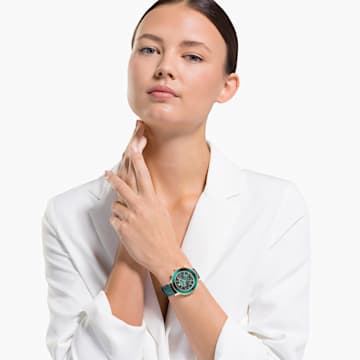 Swarovski Octea Lux Chrono Watch, Leather Strap, Green, Rose-gold tone PVD 5452498