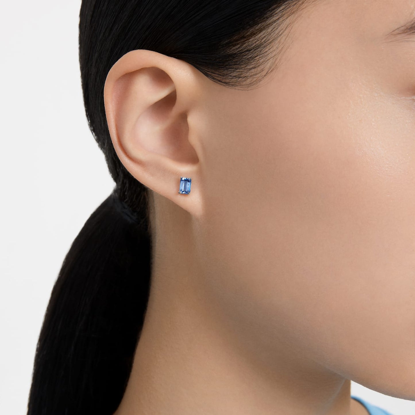 Swarovski Stilla stud earrings Cushion cut, Blue, Rhodium plated 5639134