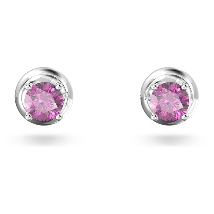 Swarovski Stilla stud earrings Round cut, Purple, Rhodium plated 5639135