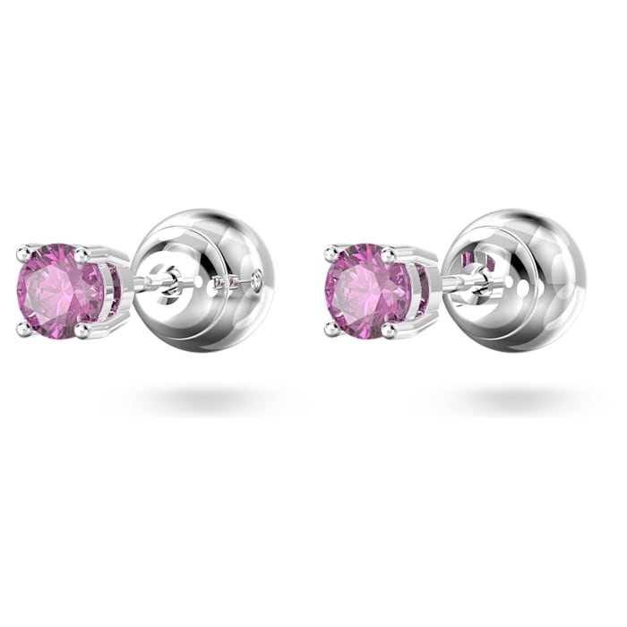 Swarovski Stilla stud earrings Round cut, Purple, Rhodium plated 5639135