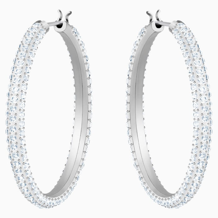 Swarovski Stone Hoop Pierced Earrings, White, Rhodium plating 5389432