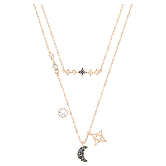 Swarovski Symbolic layered necklace Set (2), Moon and star, Black, Rose-gold tone plated 5273290