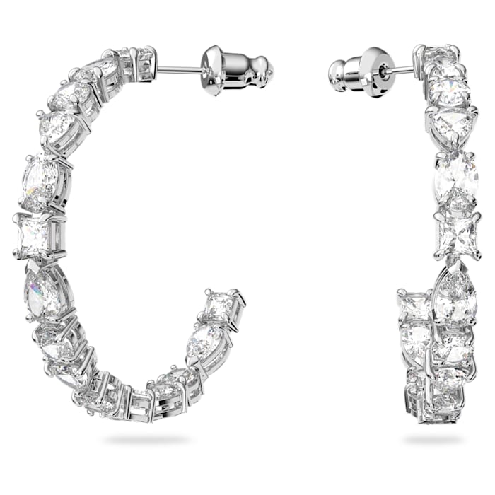 Swarovski Tennis Deluxe hoop earrings Precision cut crystals, White, Rhodium plated 5562128