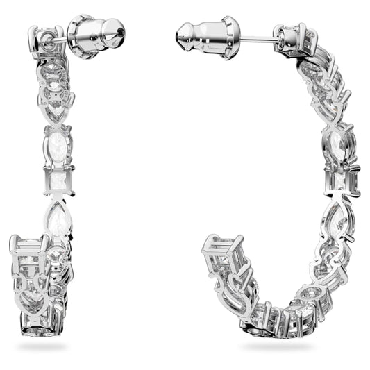 Swarovski Tennis Deluxe hoop earrings Precision cut crystals, White, Rhodium plated 5562128