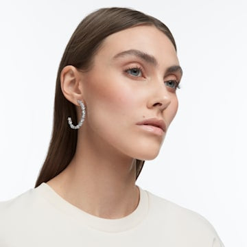 Swarovski Tennis Deluxe hoop earrings Precision cut crystals, White, Rhodium plated 5562128